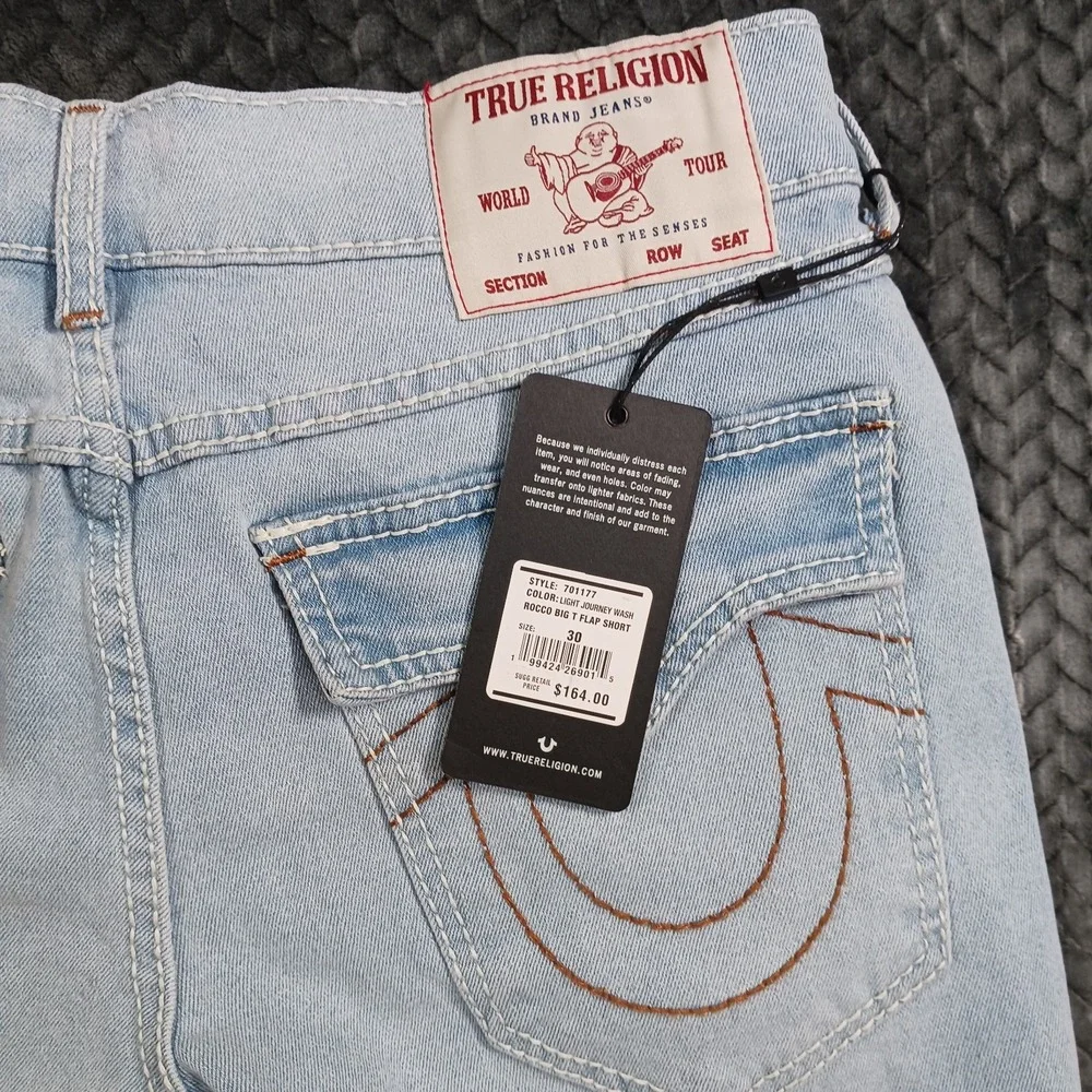True Religion Rocco Shorts Mens 30 Blue Cotton Denim Bermuda Relaxed Fit Stretch